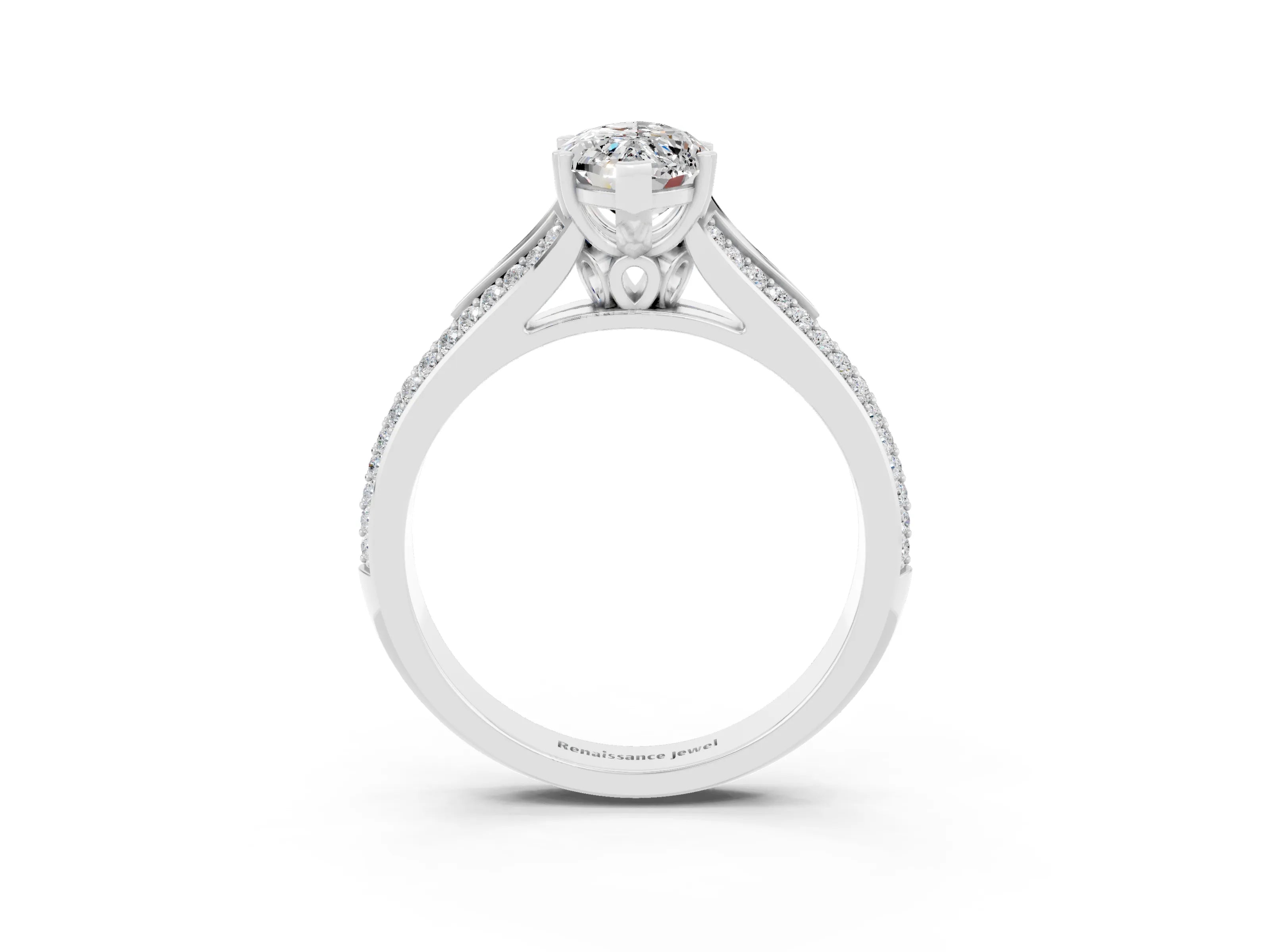 White gold Marquise Cut Moissanite Split Shank Engagement Ring with Pavé Band_3