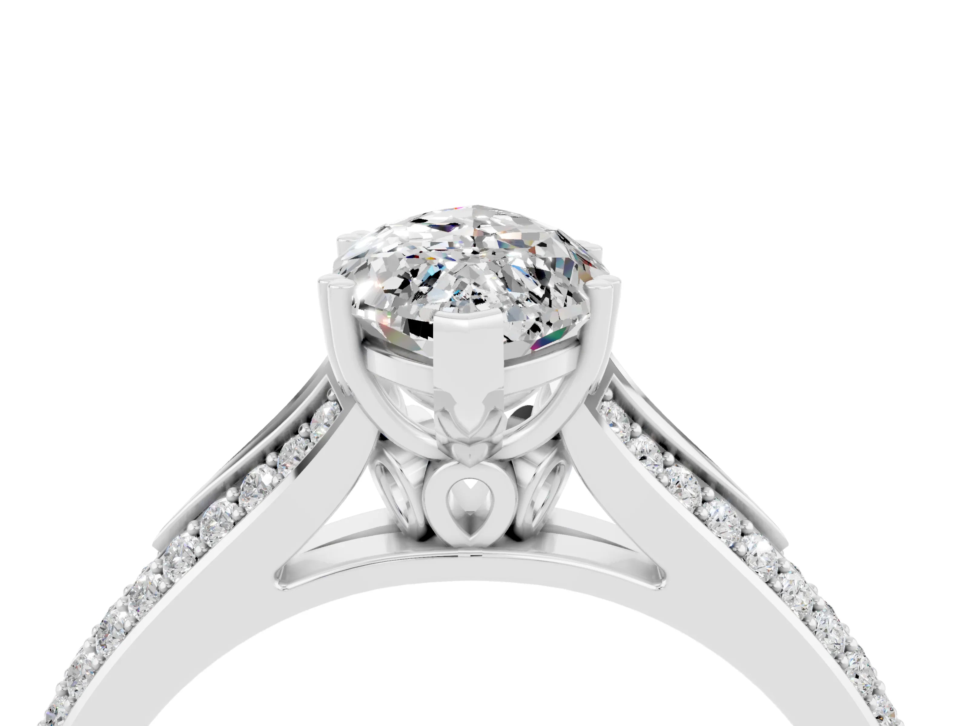 White gold Marquise Cut Moissanite Split Shank Engagement Ring with Pavé Band_4
