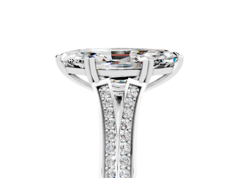 White gold Marquise Cut Moissanite Split Shank Engagement Ring with Pavé Band_5