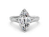 White gold Marquise Cut Moissanite Split Shank Engagement Ring with Pavé Band