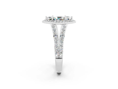 White gold Marquise Cut Moissanite Split Shank Halo Ring with Four-Prong Setting_14