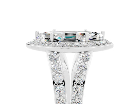 White gold Marquise Cut Moissanite Split Shank Halo Ring with Four-Prong Setting_17