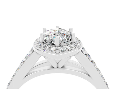 White gold Marquise Cut Moissanite Split Shank Halo Ring with Four-Prong Setting_28