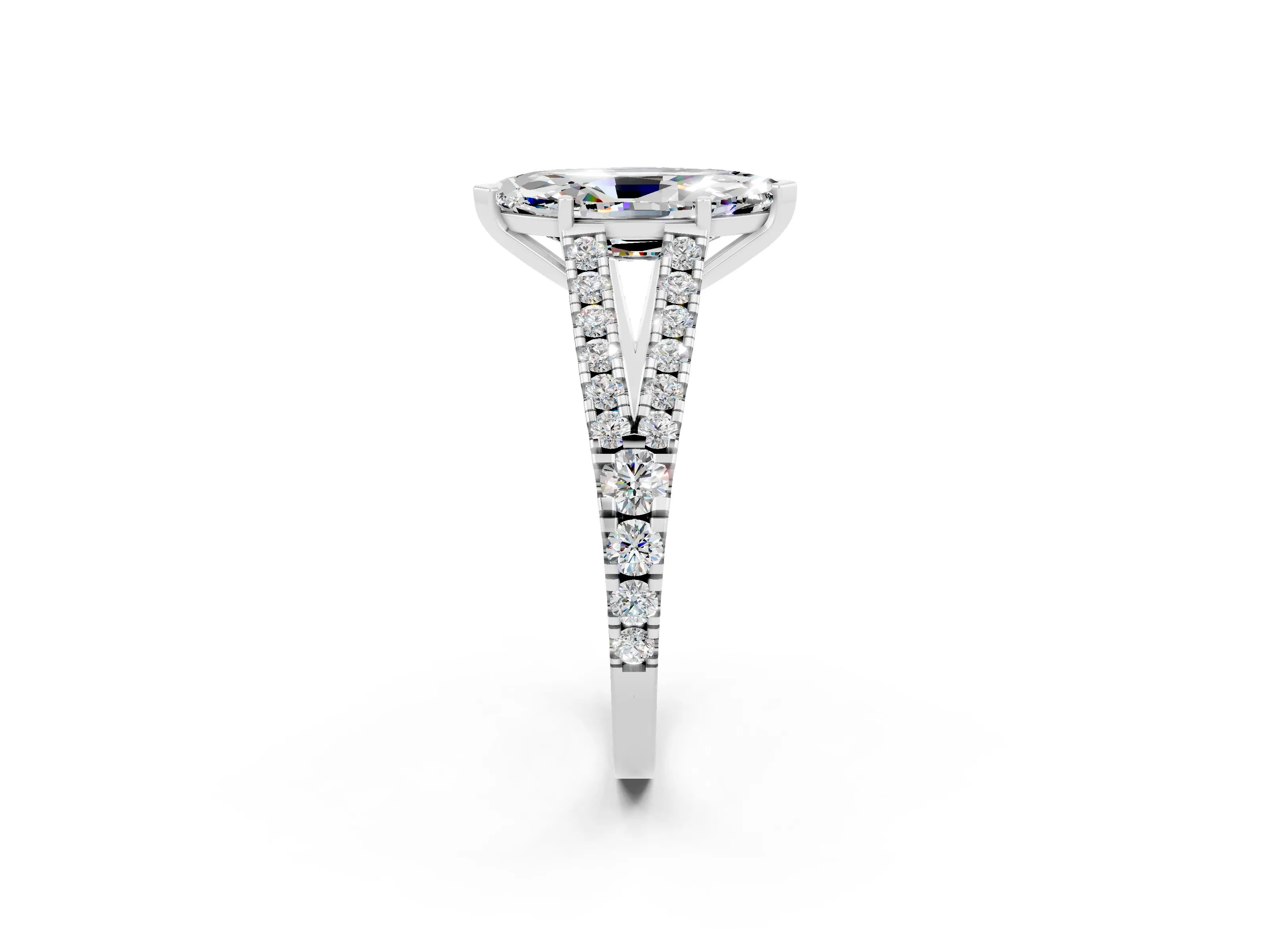 White gold Marquise Cut Moissanite Split Shank Pavé Engagement Ring with Four-Prong Setting_14