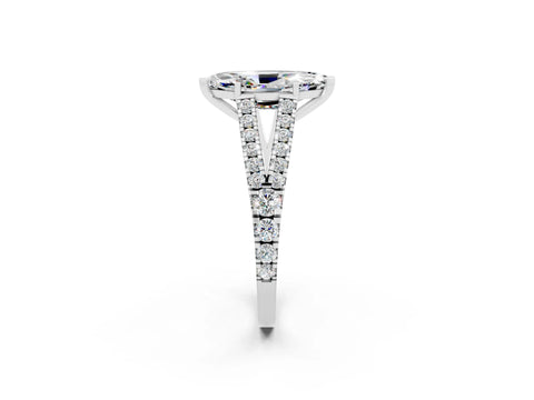 White gold Marquise Cut Moissanite Split Shank Pavé Engagement Ring with Four-Prong Setting_14