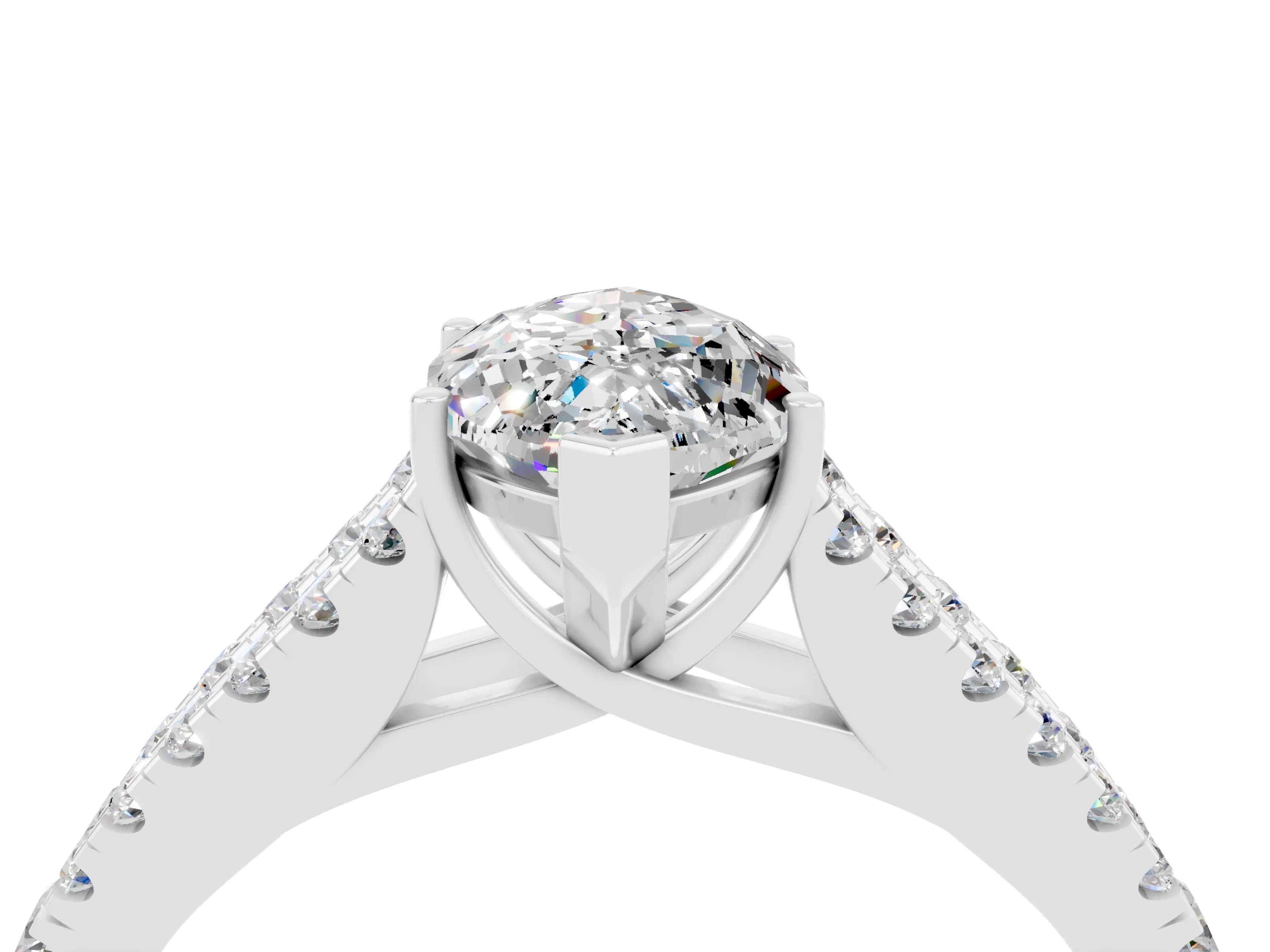 White gold Marquise Cut Moissanite Split Shank Pavé Engagement Ring with Four-Prong Setting_16