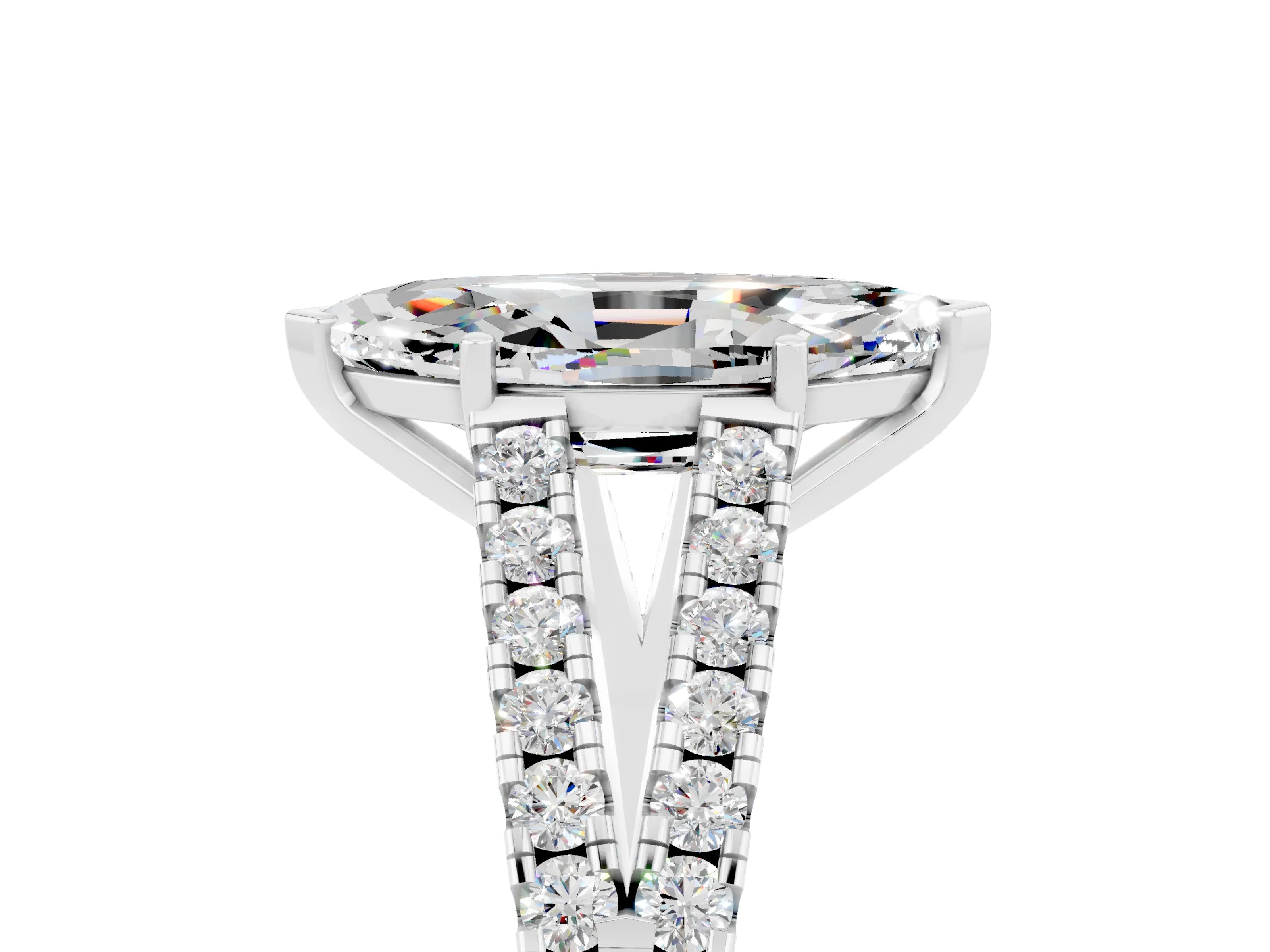 White gold Marquise Cut Moissanite Split Shank Pavé Engagement Ring with Four-Prong Setting_17