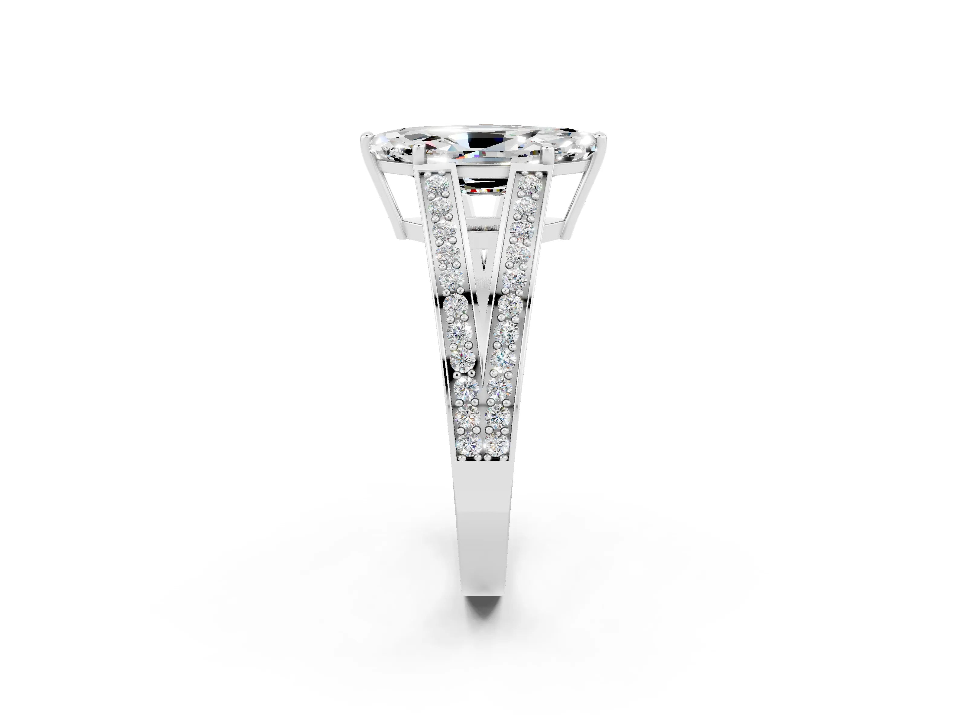 White gold Marquise Cut Moissanite Split Shank Ring with Pavé Band and Four-Prong Setting_2