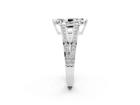 White gold Marquise Cut Moissanite Split Shank Ring with Pavé Band and Four-Prong Setting_2