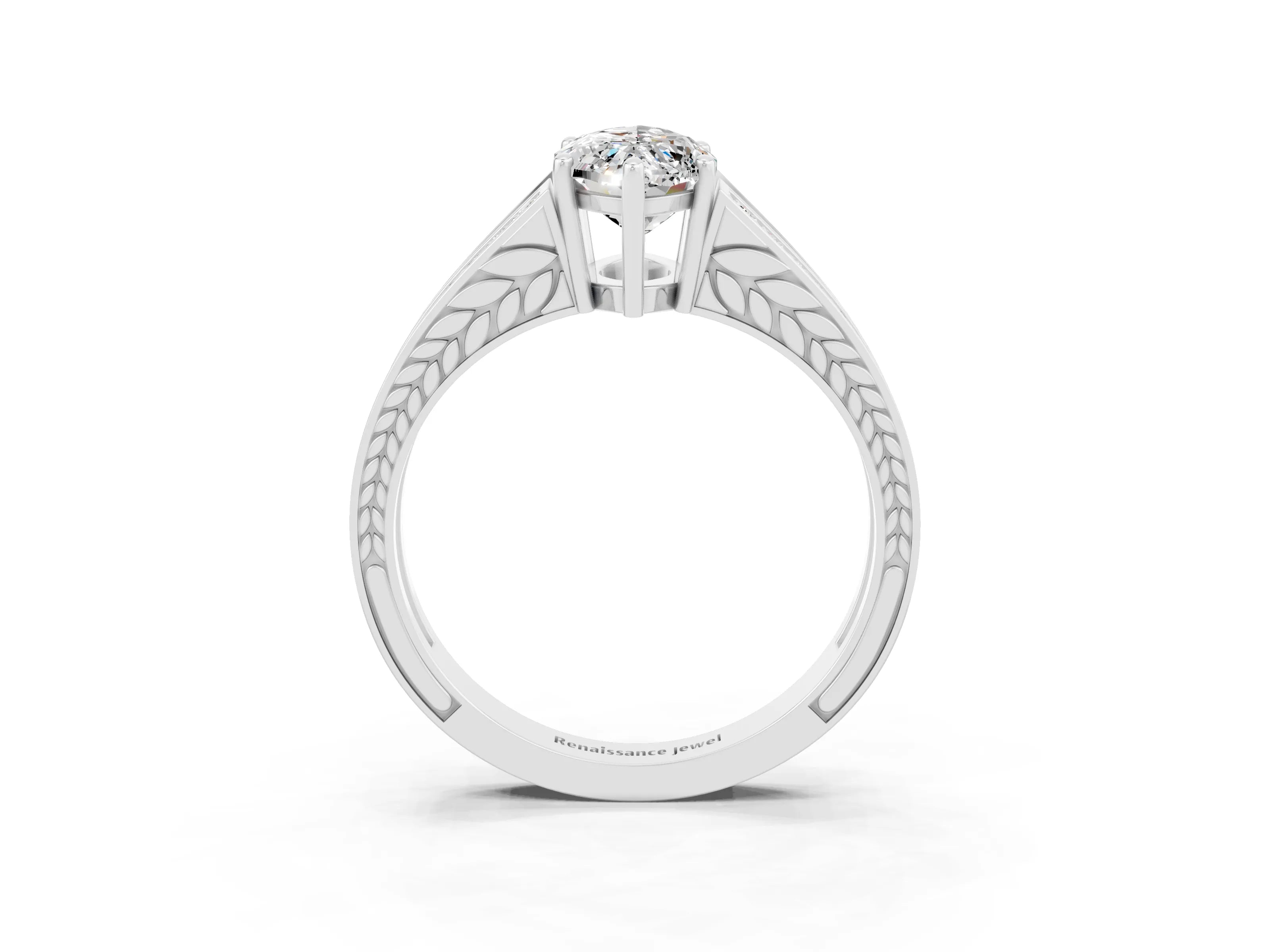 White gold Marquise Cut Moissanite Split Shank Ring with Pavé Band and Four-Prong Setting_3