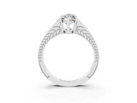 White gold Marquise Cut Moissanite Split Shank Ring with Pavé Band and Four-Prong Setting_3