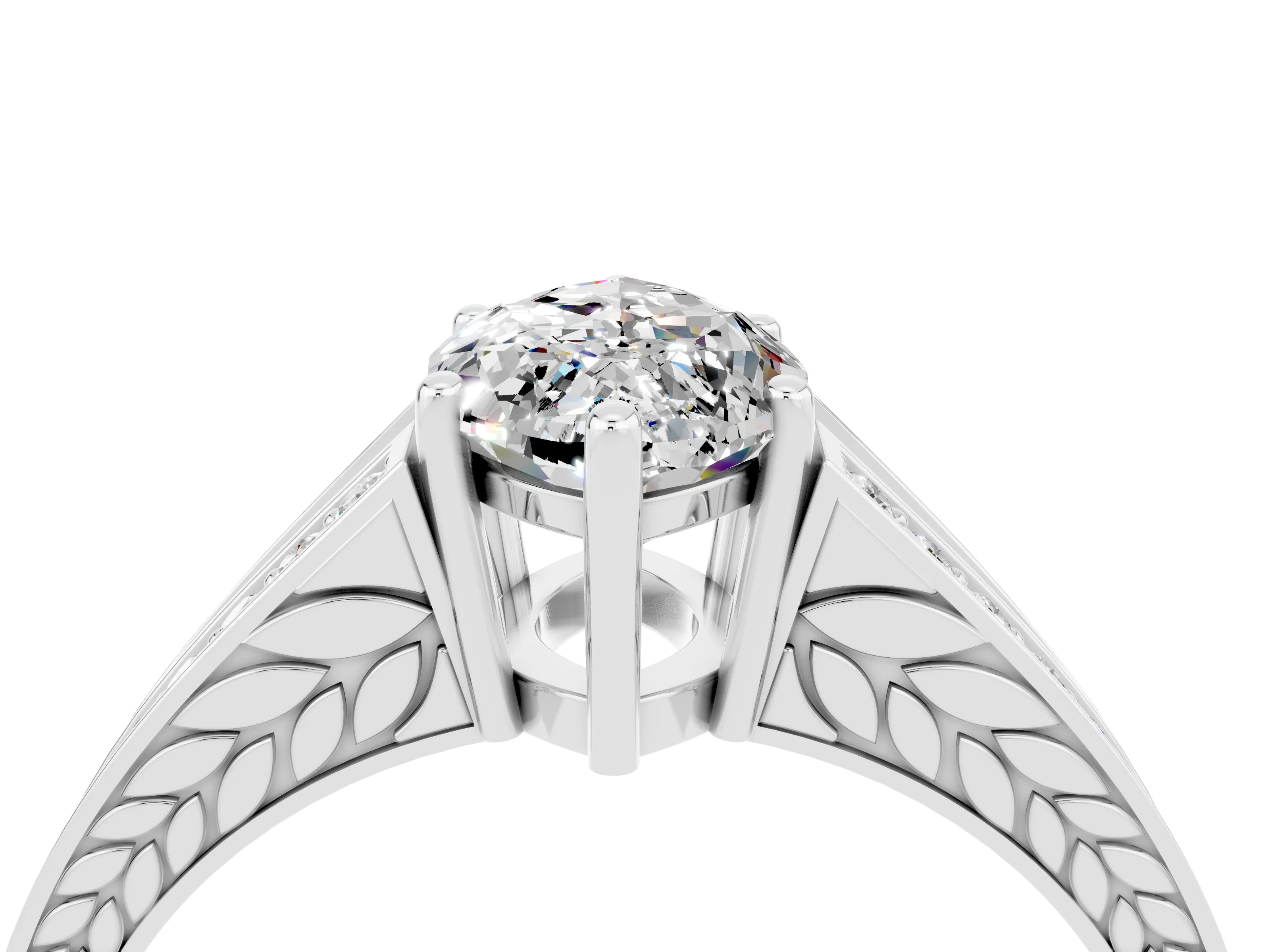White gold Marquise Cut Moissanite Split Shank Ring with Pavé Band and Four-Prong Setting_4