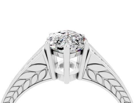 White gold Marquise Cut Moissanite Split Shank Ring with Pavé Band and Four-Prong Setting_4