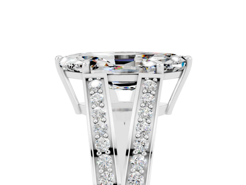 White gold Marquise Cut Moissanite Split Shank Ring with Pavé Band and Four-Prong Setting_5