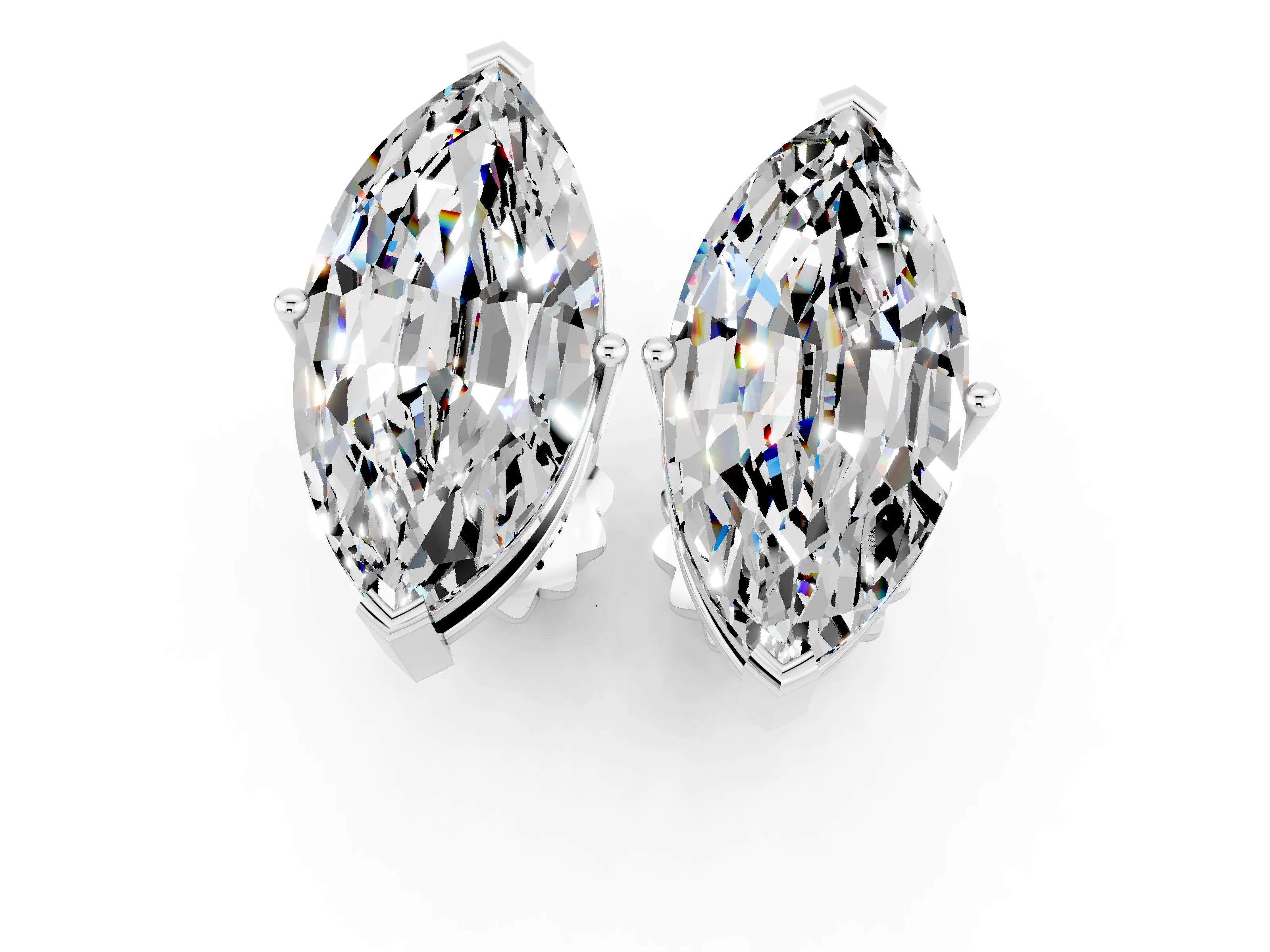 White gold Marquise Cut Moissanite Stud Earrings_34