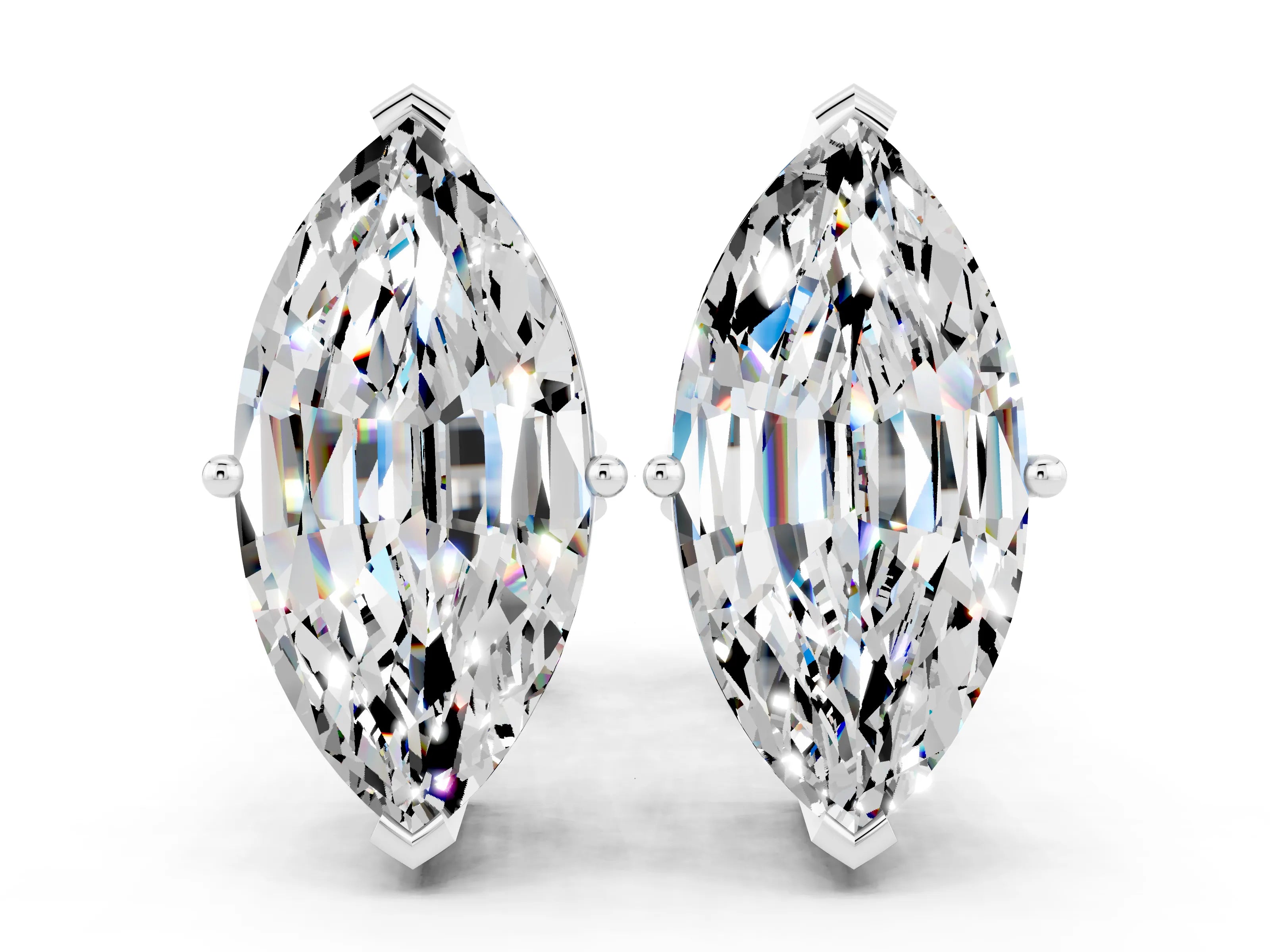 White gold Marquise Cut Moissanite Stud Earrings_35