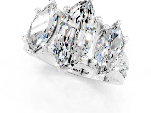 White gold Marquise Cut Moissanite Three-Stone Ring with Channel Set Band and Four-Prong Setting_1