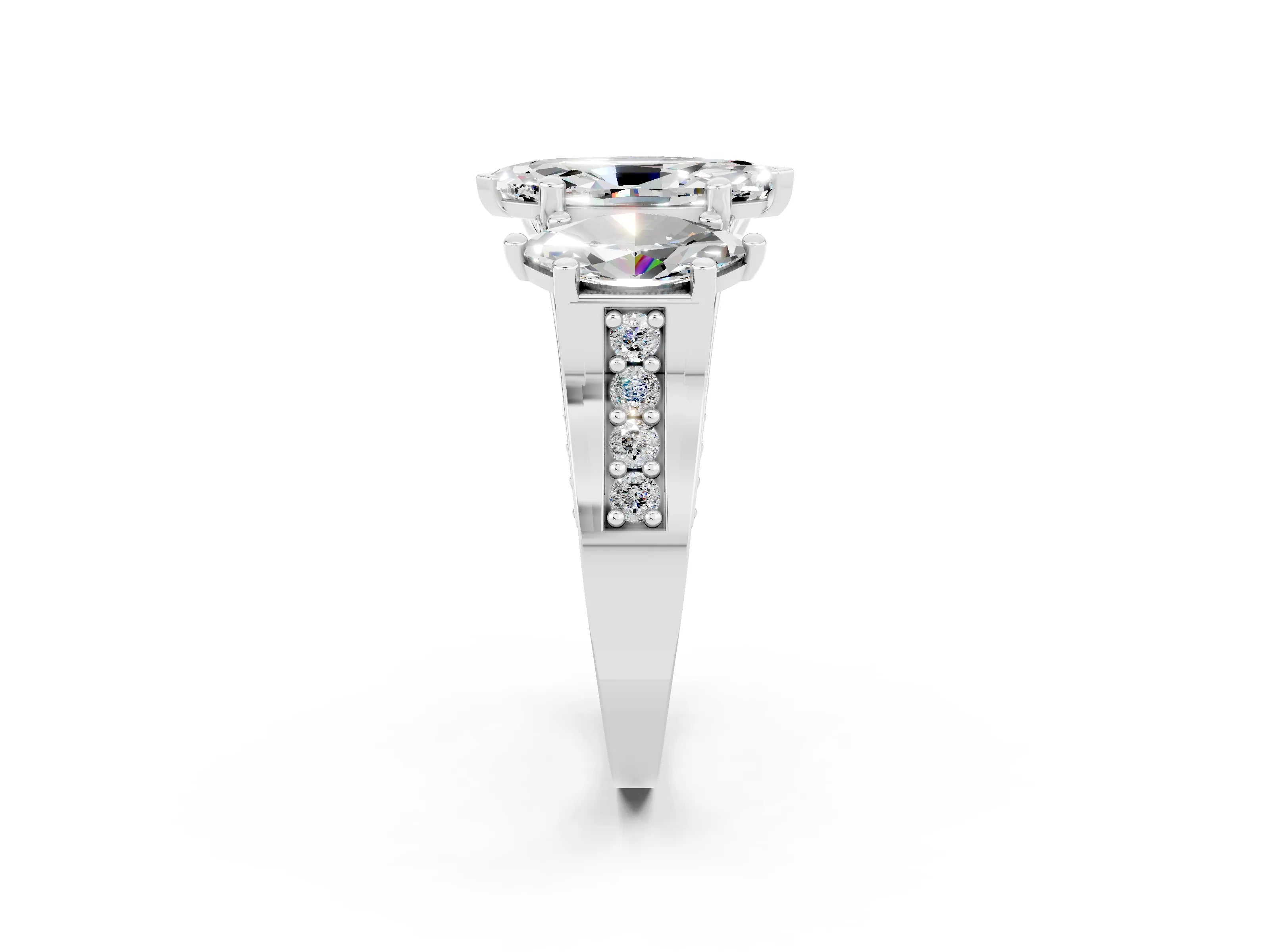 White gold Marquise Cut Moissanite Three-Stone Ring with Channel Set Band and Four-Prong Setting_2