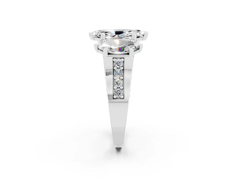 White gold Marquise Cut Moissanite Three-Stone Ring with Channel Set Band and Four-Prong Setting_2