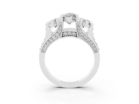 White gold Marquise Cut Moissanite Three-Stone Ring with Channel Set Band and Four-Prong Setting_3