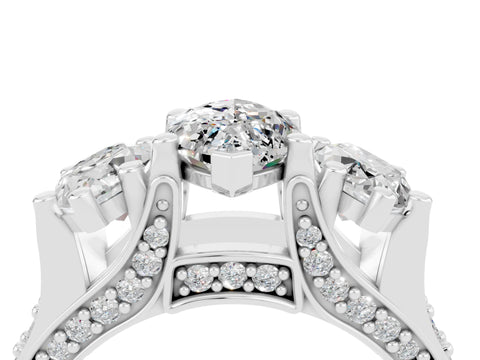 White gold Marquise Cut Moissanite Three-Stone Ring with Channel Set Band and Four-Prong Setting_4