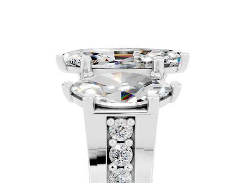 White gold Marquise Cut Moissanite Three-Stone Ring with Channel Set Band and Four-Prong Setting_5