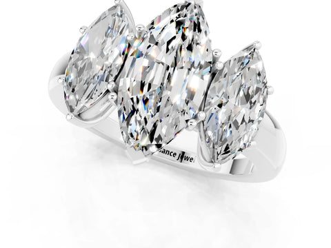 White gold Marquise Cut Moissanite Three-Stone Ring with Four-Prong Setting and Classic Band_1