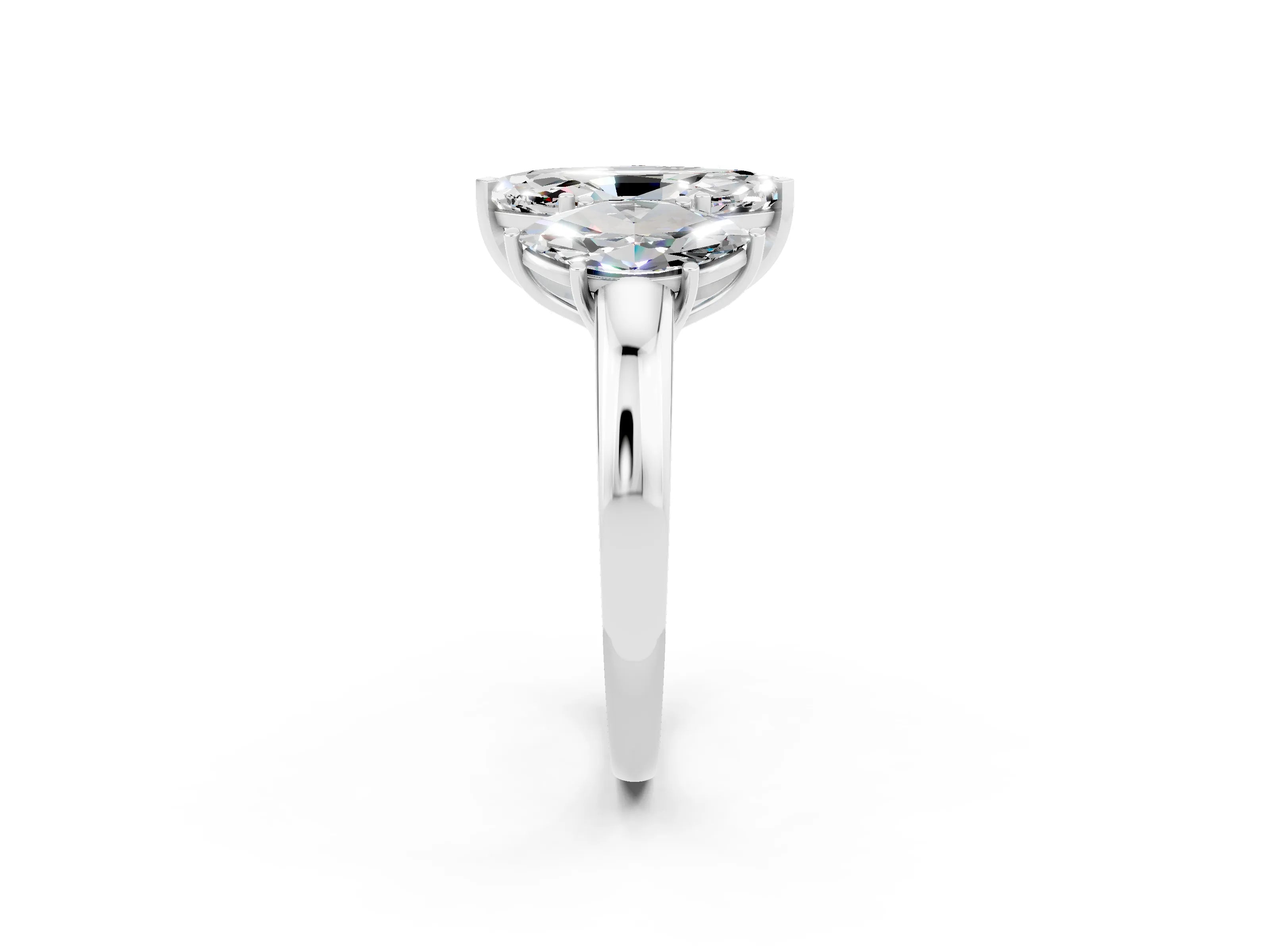 White gold Marquise Cut Moissanite Three-Stone Ring with Four-Prong Setting and Classic Band_2