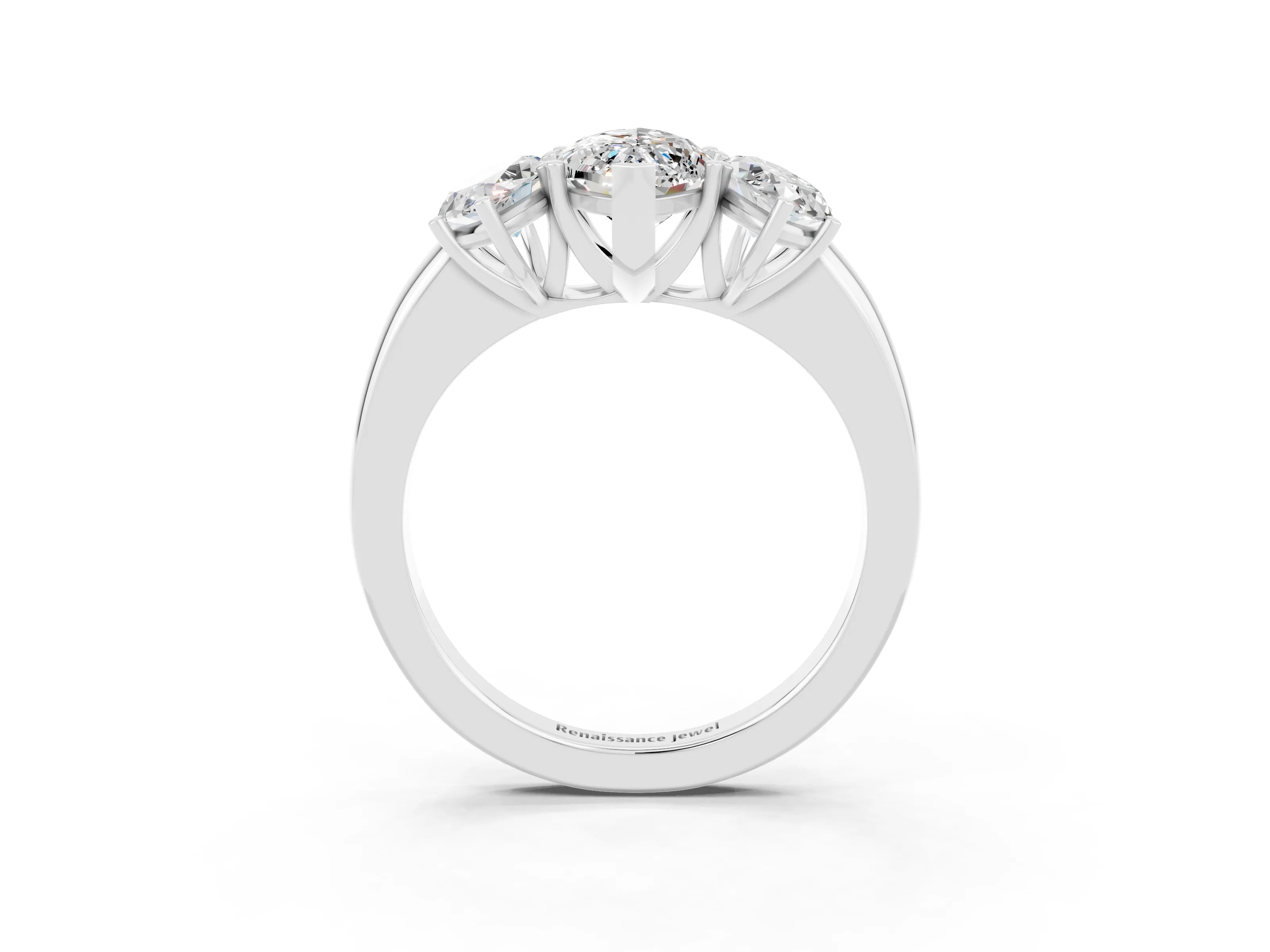 White gold Marquise Cut Moissanite Three-Stone Ring with Four-Prong Setting and Classic Band_3