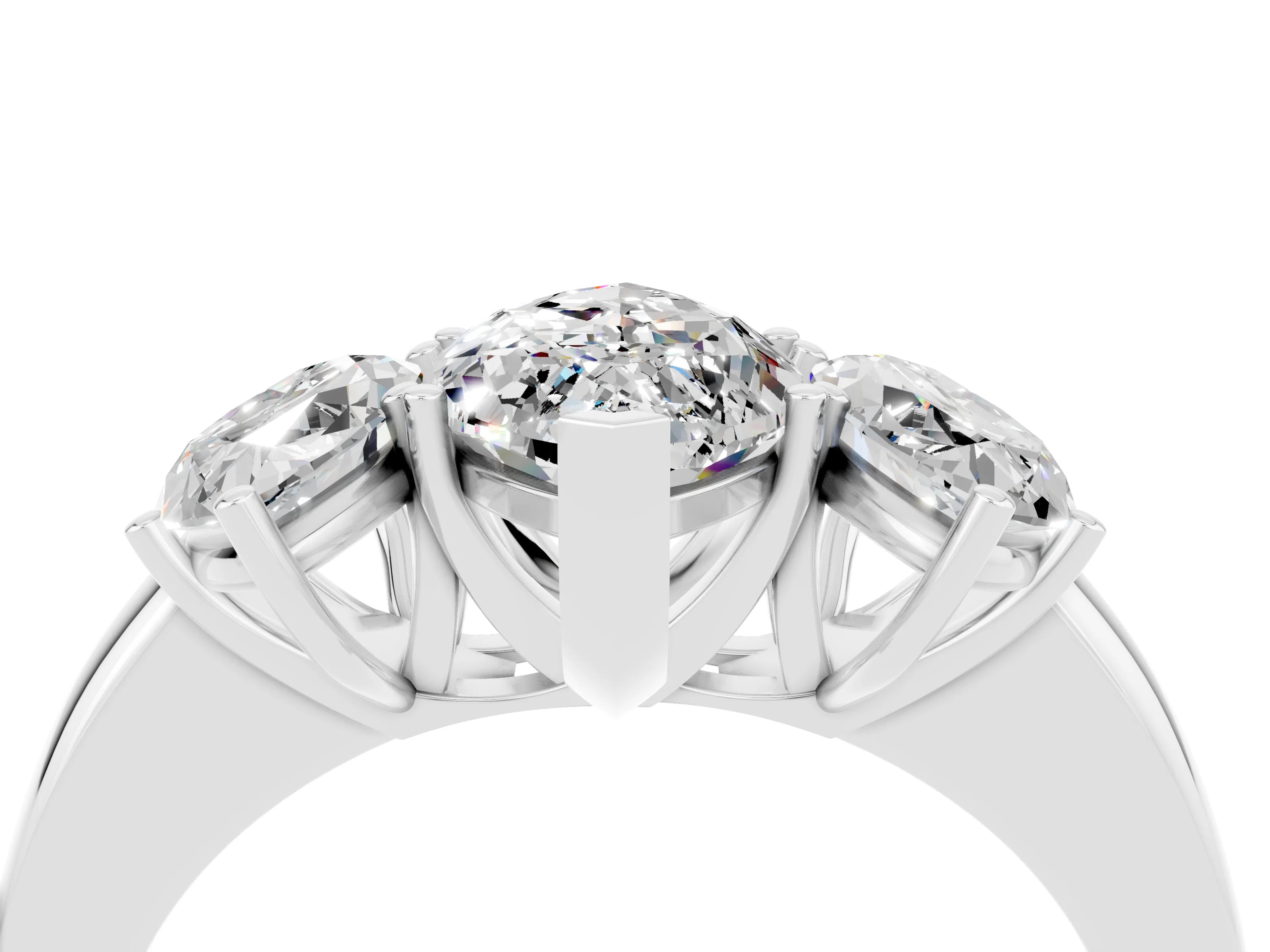 White gold Marquise Cut Moissanite Three-Stone Ring with Four-Prong Setting and Classic Band_4
