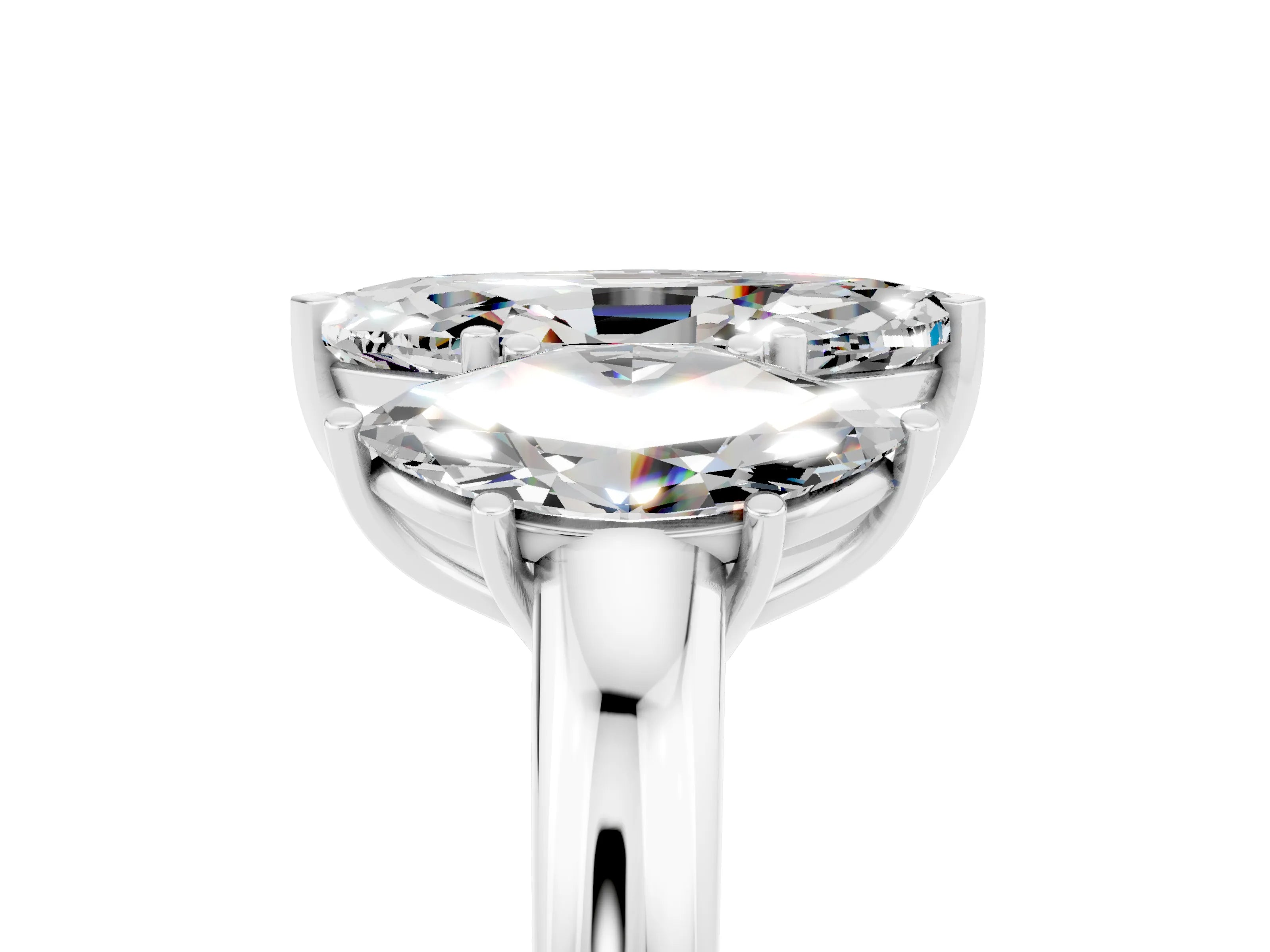 White gold Marquise Cut Moissanite Three-Stone Ring with Four-Prong Setting and Classic Band_5
