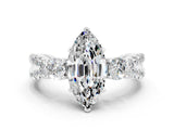 White gold Marquise Cut Moissanite Three-Stone Ring with Pavé Split Shank and Four-Prong Setting_12