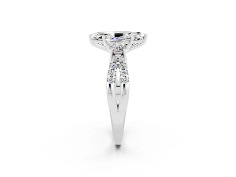 White gold Marquise Cut Moissanite Three-Stone Ring with Pavé Split Shank and Four-Prong Setting_14