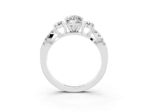 White gold Marquise Cut Moissanite Three-Stone Ring with Pavé Split Shank and Four-Prong Setting_15