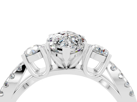 White gold Marquise Cut Moissanite Three-Stone Ring with Pavé Split Shank and Four-Prong Setting_16