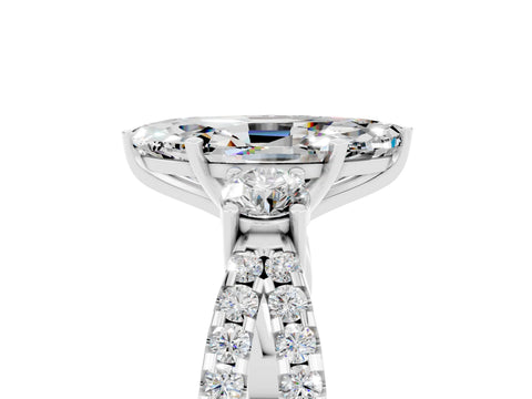 White gold Marquise Cut Moissanite Three-Stone Ring with Pavé Split Shank and Four-Prong Setting_17