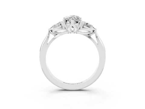 White gold Marquise Cut Moissanite Three-Stone Ring with Pear Side Stones and Four-Prong Setting_15