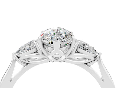 White gold Marquise Cut Moissanite Three-Stone Ring with Pear Side Stones and Four-Prong Setting_16