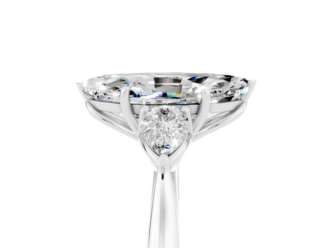 White gold Marquise Cut Moissanite Three-Stone Ring with Pear Side Stones and Four-Prong Setting_17