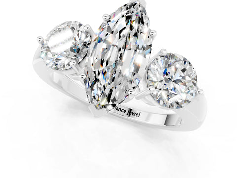 White gold Marquise Cut Moissanite Three-Stone Ring with Prong Setting and Classic Band_1