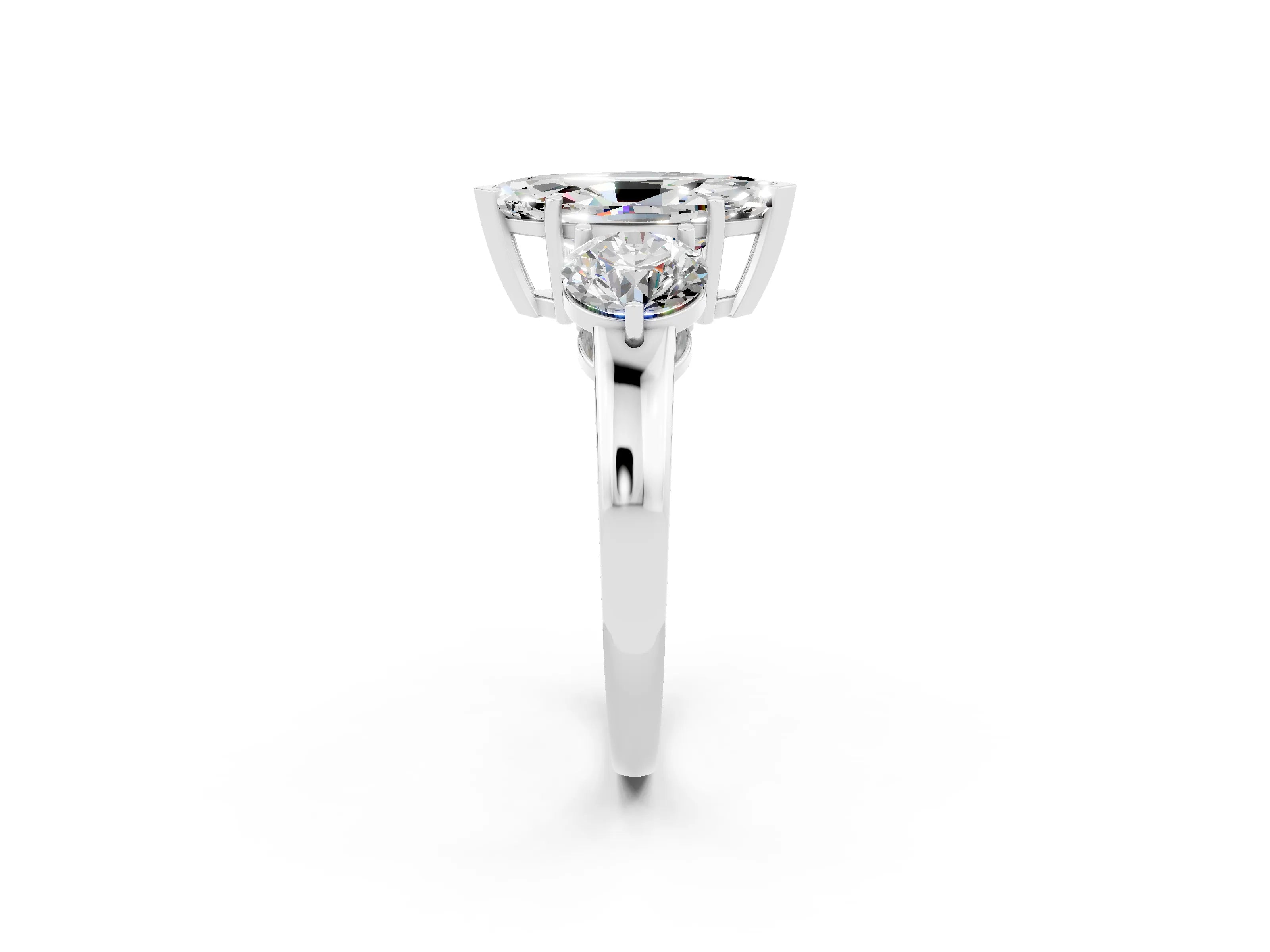 White gold Marquise Cut Moissanite Three-Stone Ring with Prong Setting and Classic Band_2