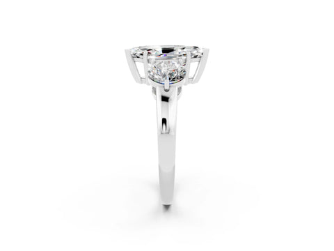 White gold Marquise Cut Moissanite Three-Stone Ring with Prong Setting and Classic Band_2