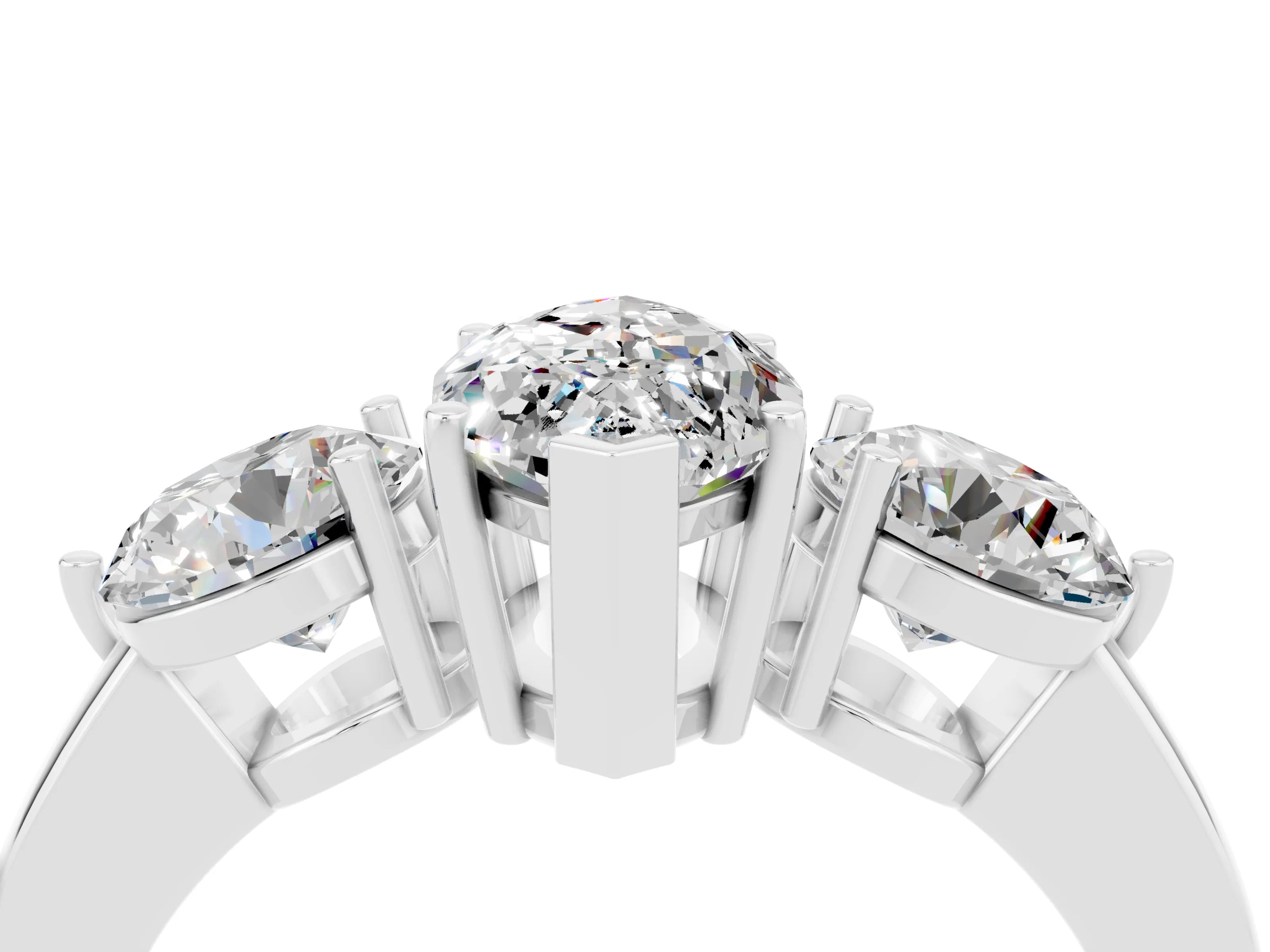 White gold Marquise Cut Moissanite Three-Stone Ring with Prong Setting and Classic Band_4