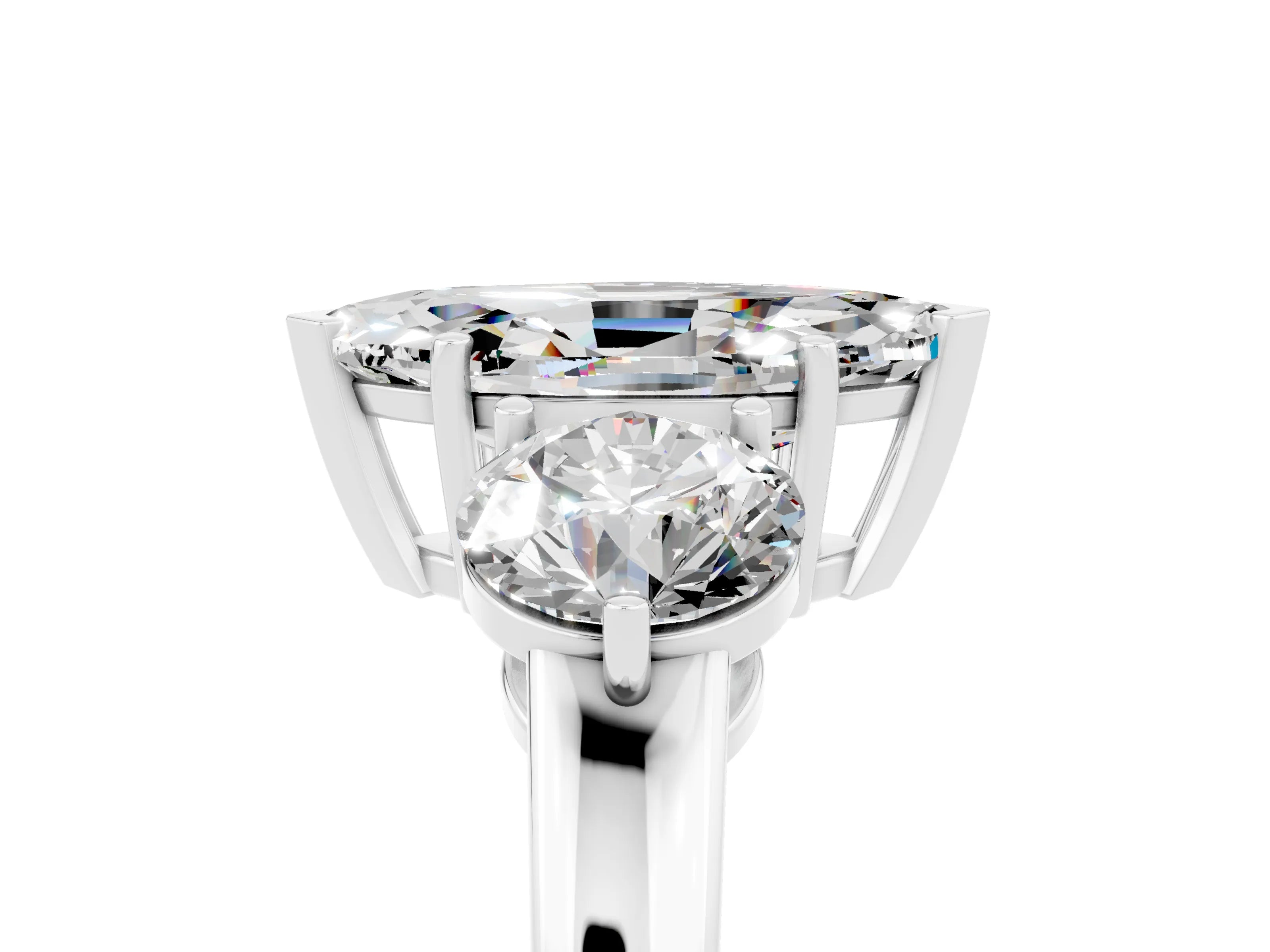 White gold Marquise Cut Moissanite Three-Stone Ring with Prong Setting and Classic Band_5