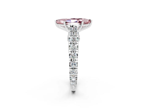 White gold Marquise Cut Morganite Classic Solitaire Ring with Pavé Band and Four-Prong Setting_2