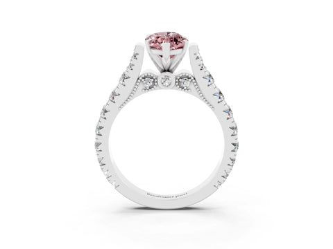 White gold Marquise Cut Morganite Classic Solitaire Ring with Pavé Band and Four-Prong Setting_3