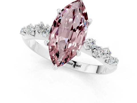 White gold Marquise Cut Morganite Cluster Side Stone Solitaire Ring with Prong Setting_25