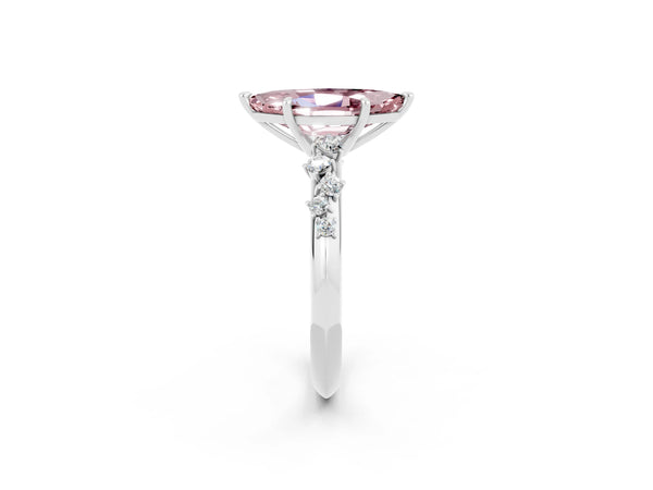 Platinum Marquise Cut Morganite Cluster Side Stone Solitaire Ring with Prong Setting
