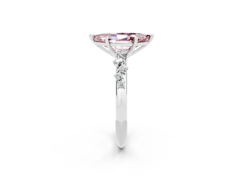 White gold Marquise Cut Morganite Cluster Side Stone Solitaire Ring with Prong Setting_26