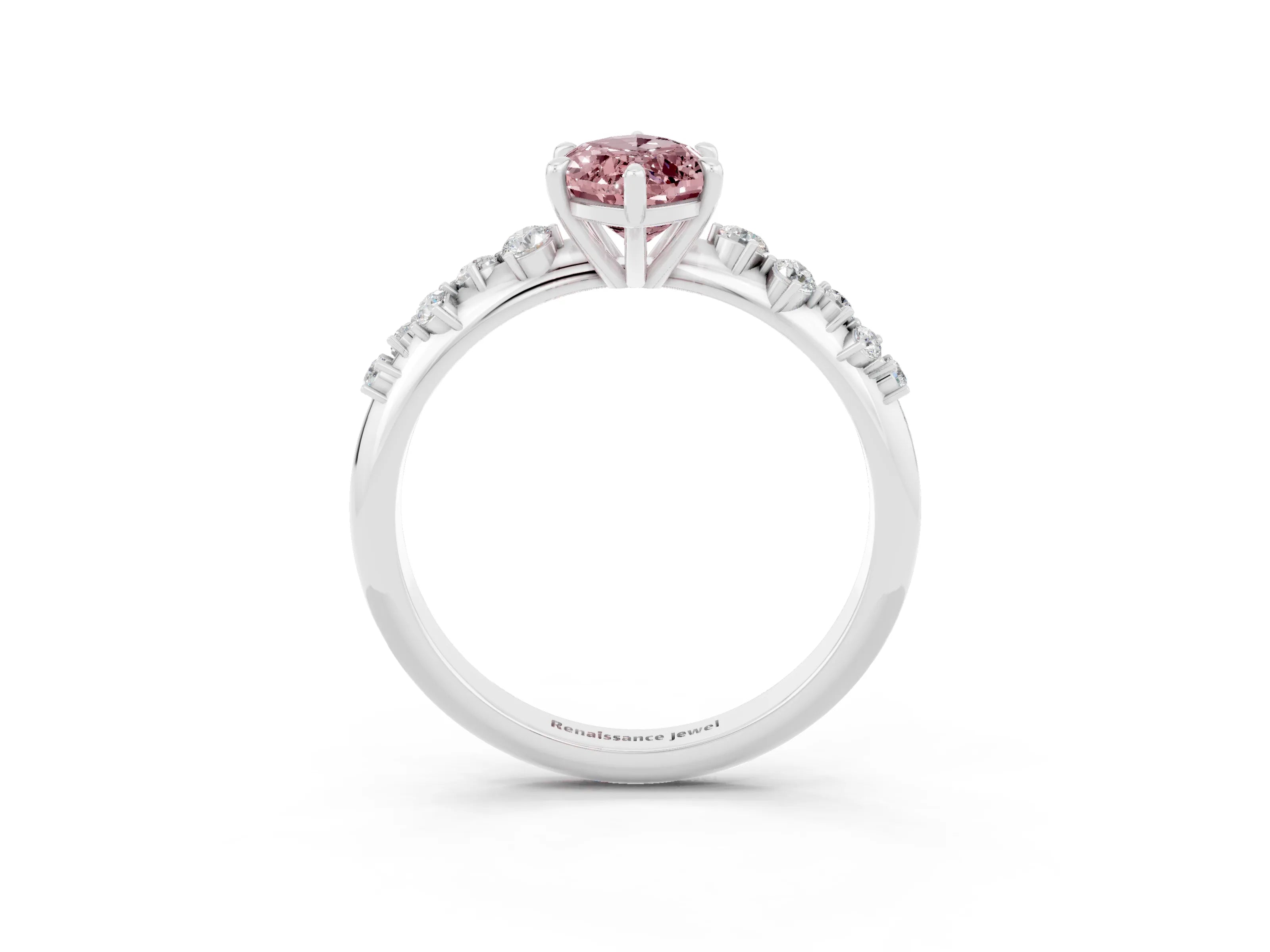 White gold Marquise Cut Morganite Cluster Side Stone Solitaire Ring with Prong Setting_27